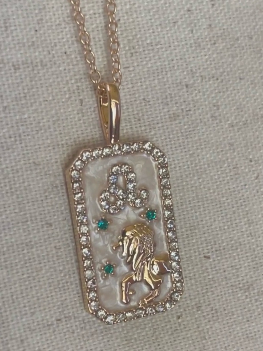 Gold-Tone LEO Zodiac Pendant Necklace Mother of-Pearl Accents NEW MAYAMAR